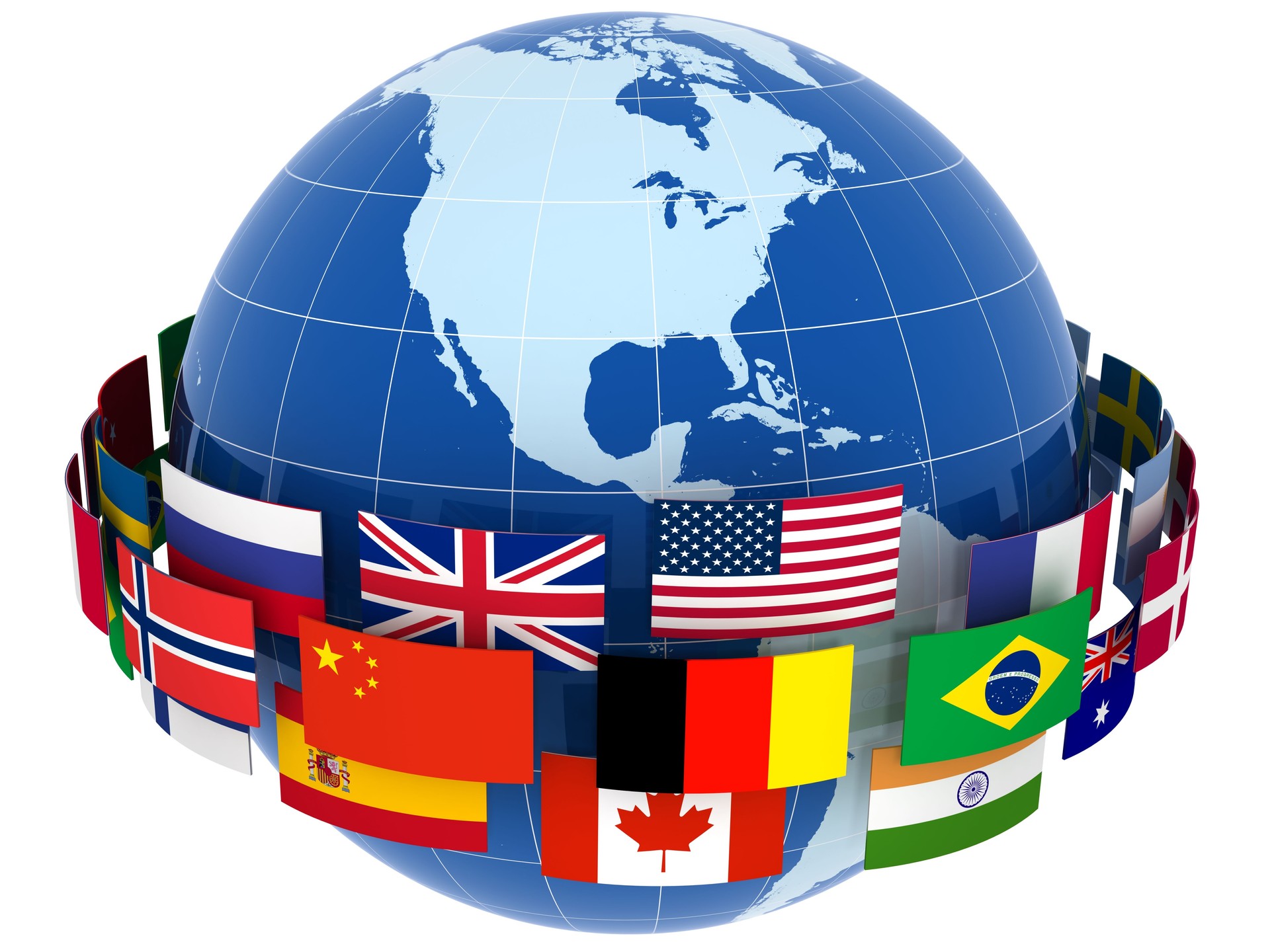 National flags world globe