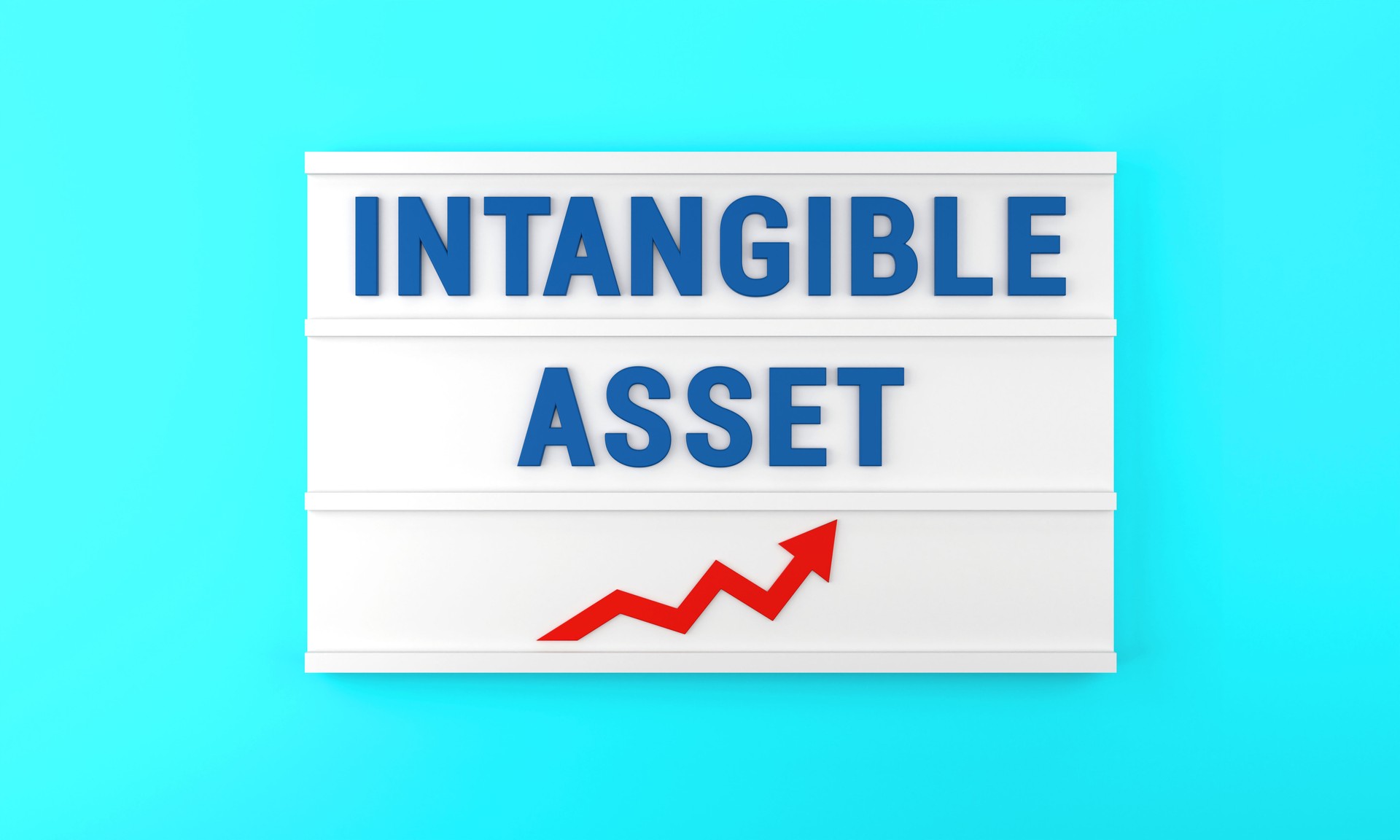 Success arrow and Intangible Asset text on the lightbox, on the blue background